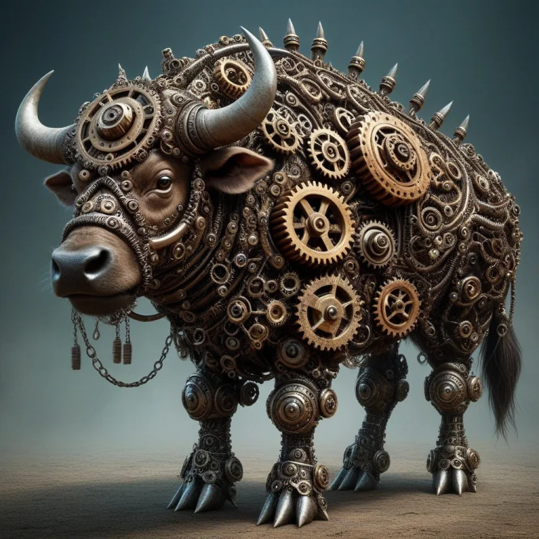 A Fierce Antropomorphic Water Buffalo Wearing Armor Made Of...
