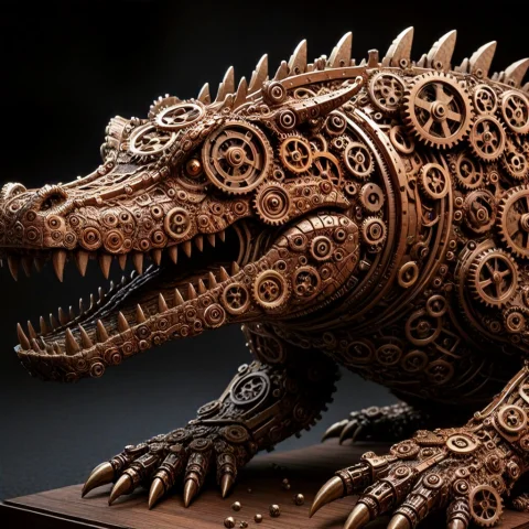 Masterpiece, Ultra Detailed, Crocodile Made Of Gears, Scener... — SDXL AI Prompt: masterpiece, ultra detailed, crocodile made of gears, scenery,