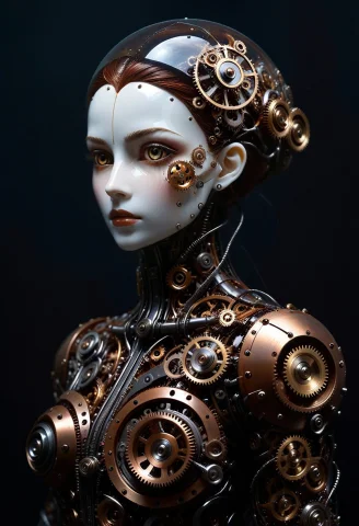 A Beautiful Winter Female Automaton Doll, Dressed In An Eleg... — SDXL AI Prompt: A beautiful winter female automaton doll, dressed in an elegant closed vintage w...