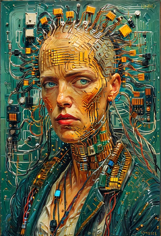 Transistors Oil Painting Of A Bald Woman In Gogh Style. Lora...