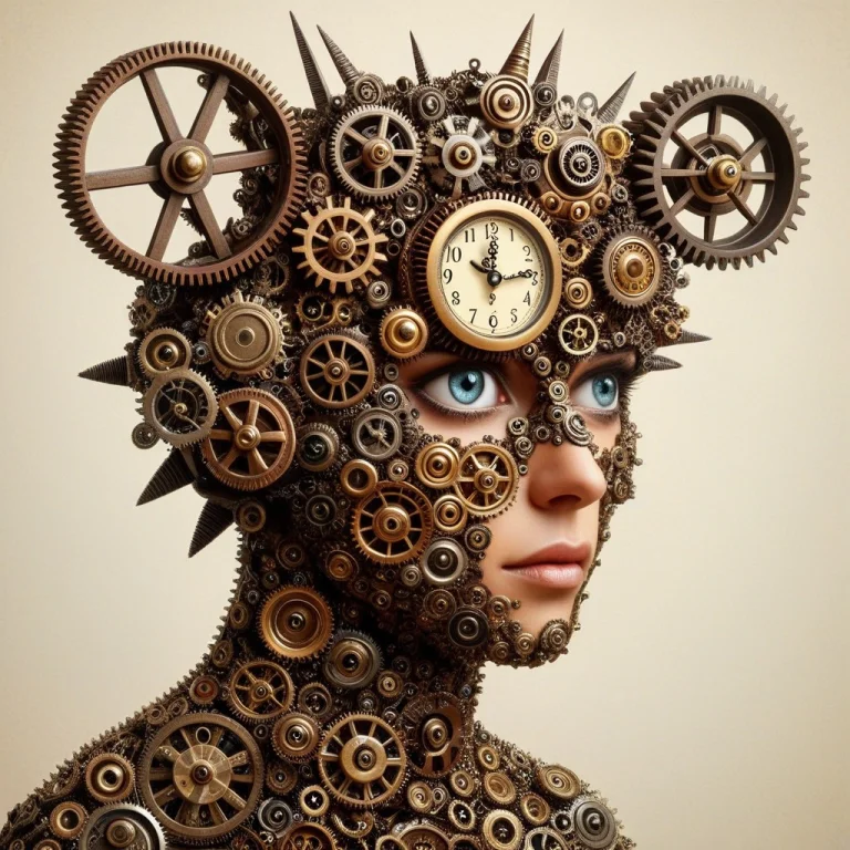 Creature Made Of Gears, Eyes On Side Of Head Are Clocks, Gea...