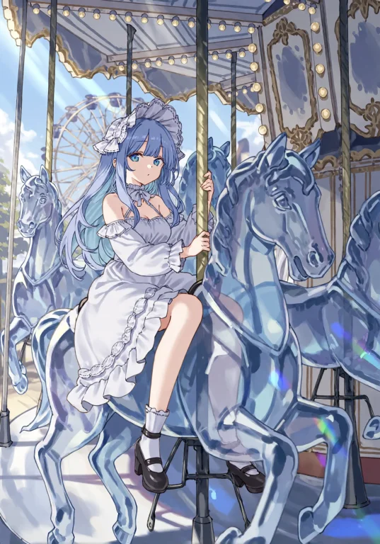 A Female Character With Long Light Blue Hair, Blue Eyes, And...