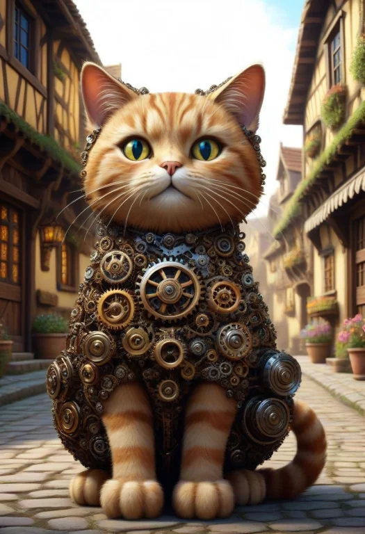 Loragearstyle-0000010.85shiny, Cat Made Of Gears1.1, Elabora...