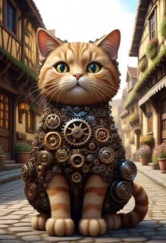 Loragearstyle-0000010.85shiny, Cat Made Of Gears1.1, Elabora... — SDXL AI Prompt: shiny, (cat made of gears:1.1), elaborate, (ultra realistic:1), (masterpiece:1.1...