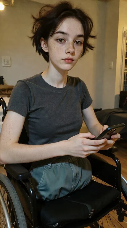 Gritty Real Smartphone Snapshot Of A Geeky 18-year-old Girl...