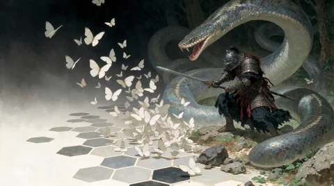 A Swarm Of Delicate White Butterflies Rising From An Abstrac... — Stable Diffusion AI Prompt: A swarm of delicate white butterflies rising from an abstract geometric honeycom...