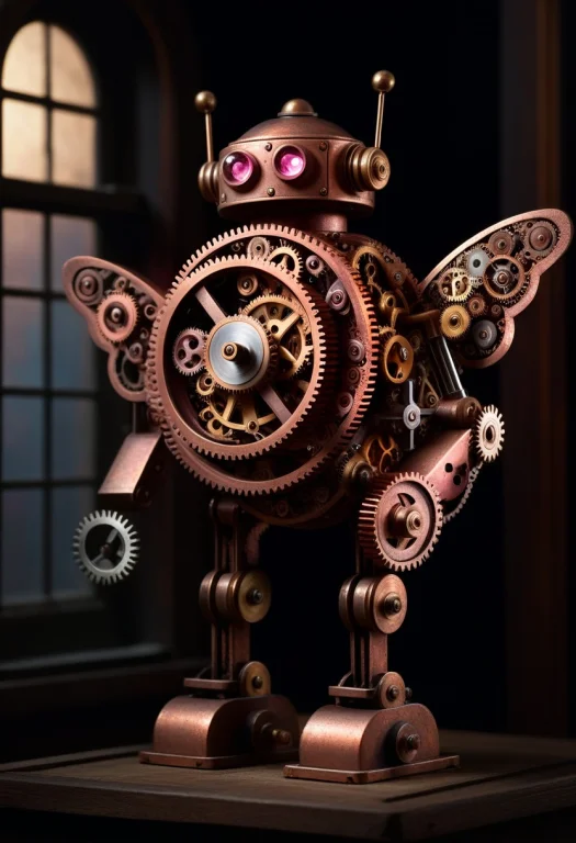 A Small, Cute Rusty Robot Automaton Standing Inside A Moody...