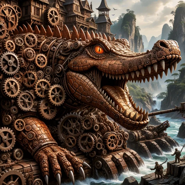 Masterpiece, Ultra Detailed, Crocodile Made Of Roast Gears,...