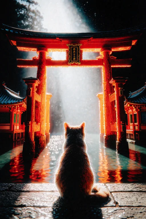 A Neon-based Drawing Of A Dark Brown Cat Sitting With Its Ba...