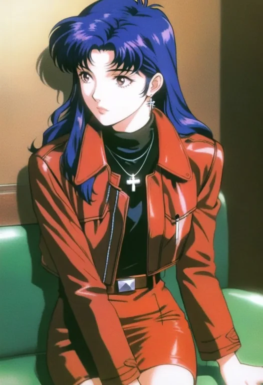 Katsuragi Misato0.8, Brown Eyes, Blue Hair, Jewelry, Long Ha...