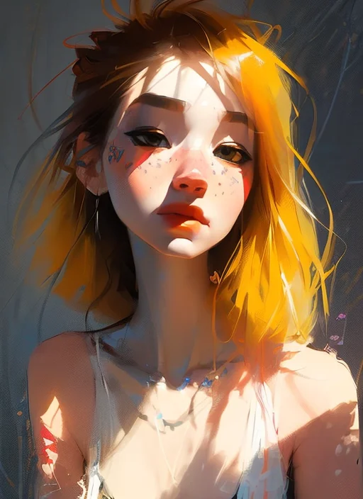 Samdoesarts Portrait Of One, A Young Blonde Woman, With Colo...
