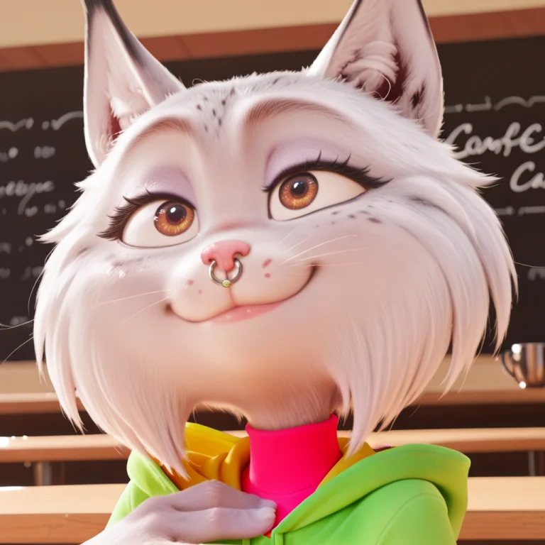 Nooshy, Lynx Female, Solo, Curvy, White Fur With Gray Accent...