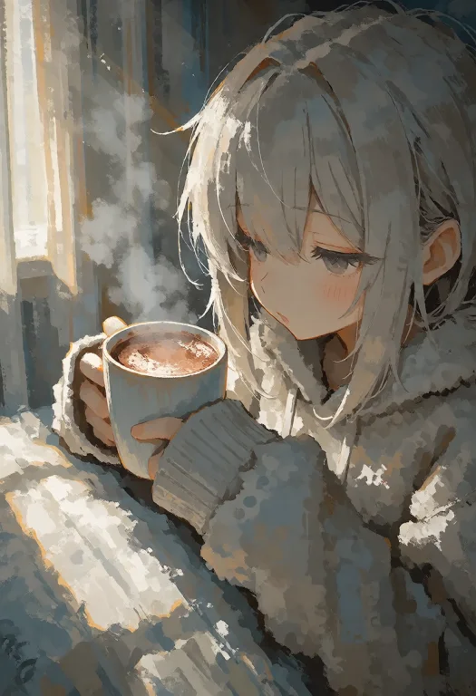 A Soft Anime Illustration With Warm Gouache Shading, Seen In...