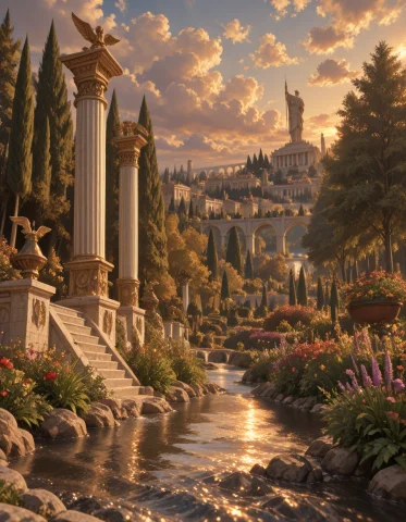 Loratraining2617621-202609161835559310.9 Z1os, Garden, Trees... — Stable Diffusion AI Prompt: z1os, garden, trees, columns, river, clouds, heaven