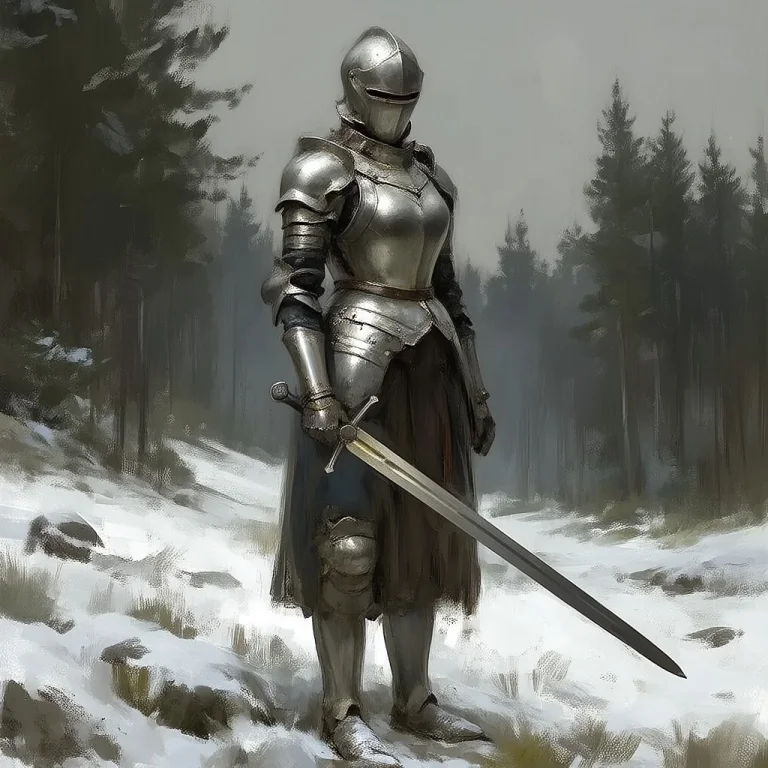 D2chpaint, Full-body View Of A Female Knight In Silver Plate...