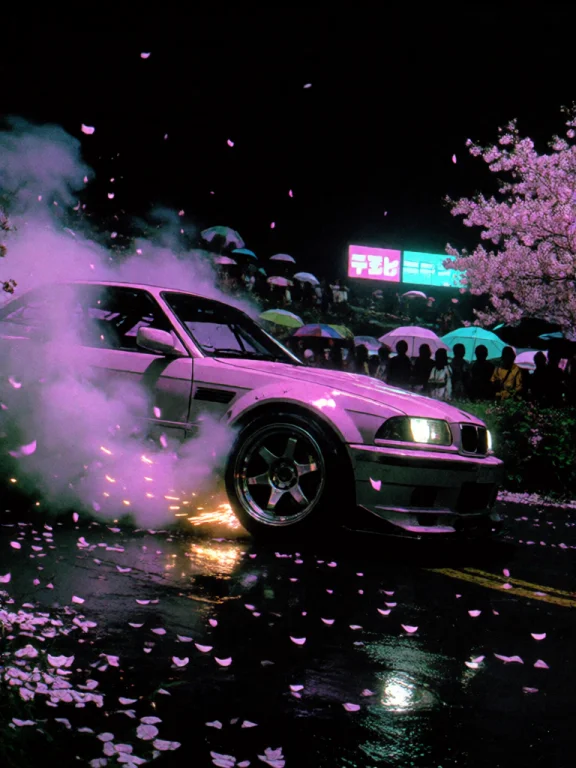 A Wide Body Drift Car Frozen Mid Slide On A Black Mountain C...