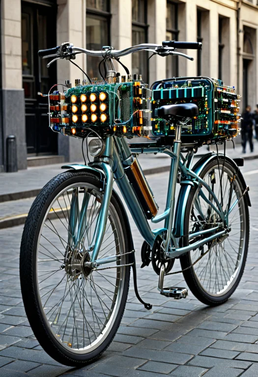 Transistors, Photorealistic, A City Bicycle Parked At A Rack...