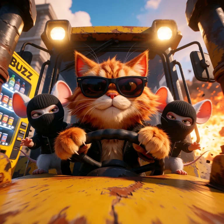 Ta86inkriot, Wide Cinematic Shot Of A Cool Orange Cat Wearin...