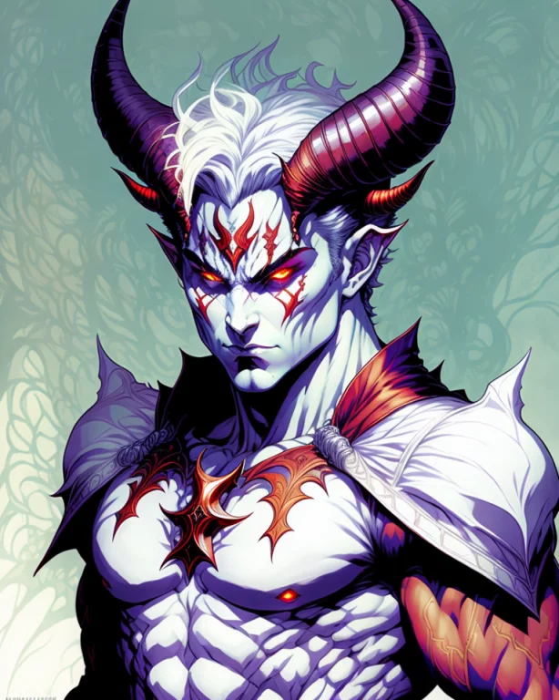 Half Demon, White Skin, Detailed Horns, Wide Angle, Sharp, F...