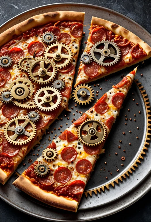 Photorealistic, Triangular Pizza Slice On A Plate Composed O...