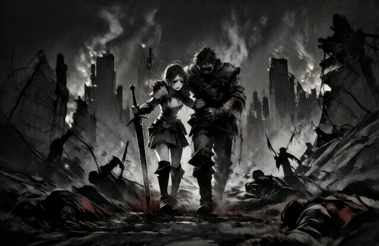 A Black-and-white Digital Illustration Focusing On A Short F...