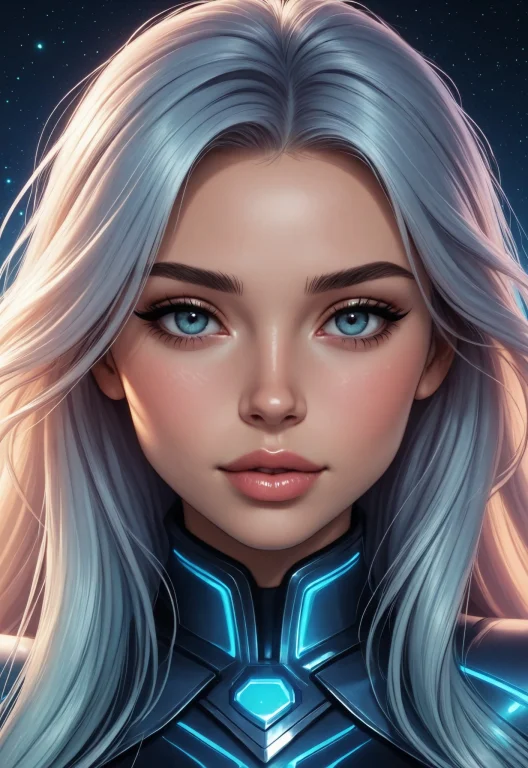 Woman Face Closeup, Very Long Hair, Natural Look, Imaginativ...