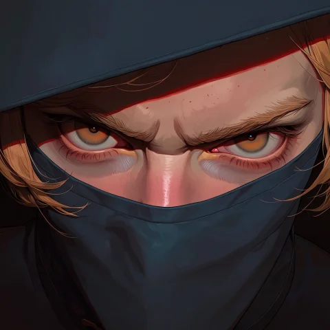 Arsnijistyle7, An Extreme Close-up Captures The Intense Gaze... — Stable Diffusion AI Prompt: ArsNijiStyle7, An extreme close-up captures the intense gaze of a masked figure....