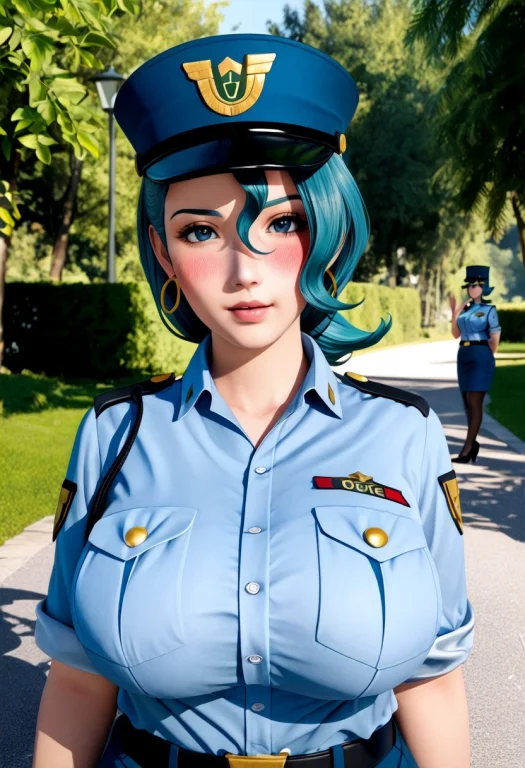 V3x-n41r, 1girl, Upper Body, Officer Jenny Pokemon, Blush, O...