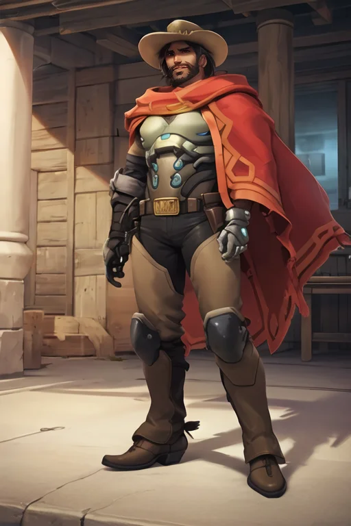 Mccree, Mature Male, Poncho, Cowboy Boots, Mechanical Arm, L...