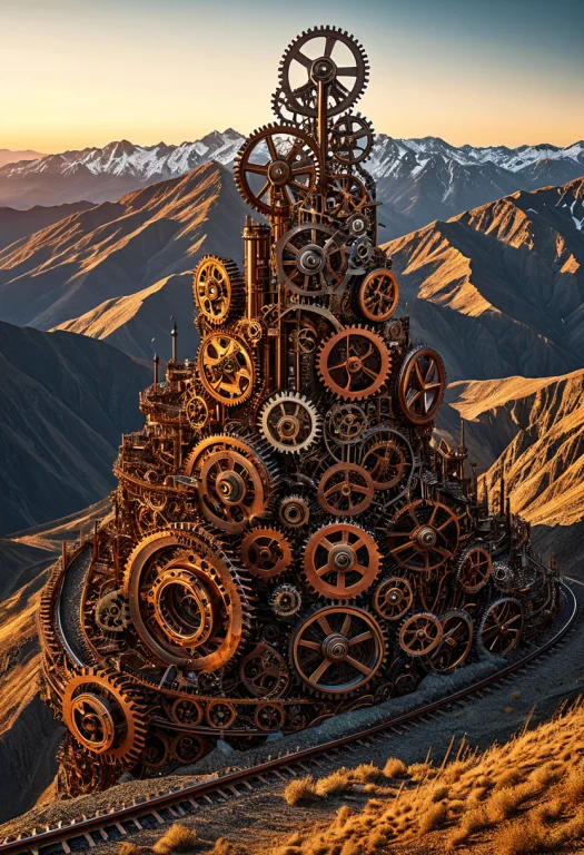 Photorealistic, Dramatic Mountain Range Assembled From Colos...