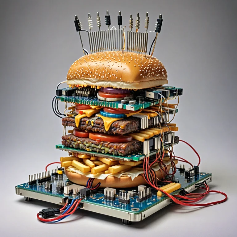 Highly Detailed Photo Of A Transistors Burger Served With Fr...