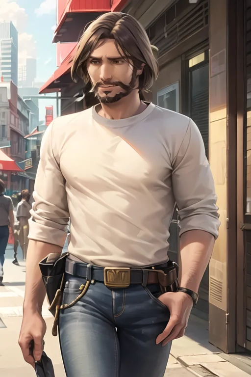 Mccree, Uncovered Head, White Shirt, Jeans, City Street, Day...