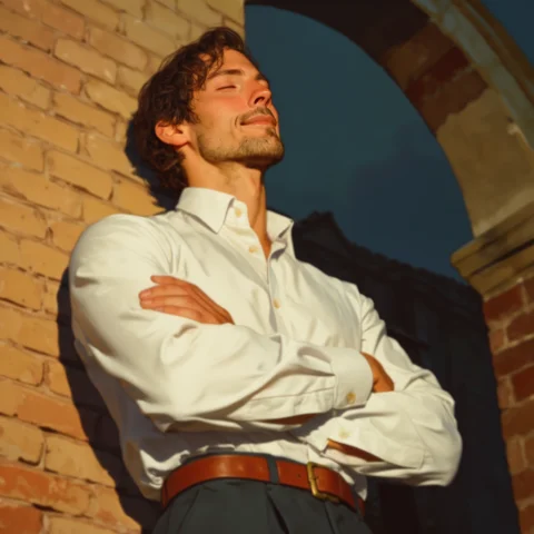 Arsnijistyle7, A Rugged Man Stands Confidently Against An Ag... — Stable Diffusion AI Prompt: ArsNijiStyle7, A rugged man stands confidently against an aged brick wall, arms...
