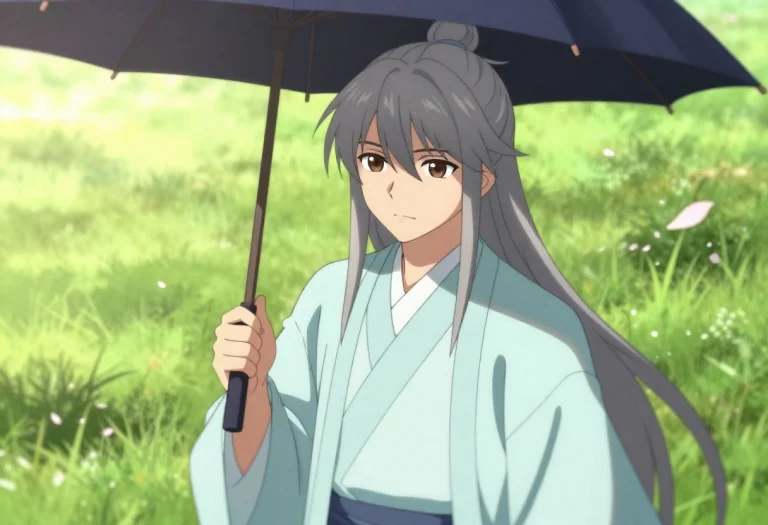 1boy, Solo, Long Hair, Grey Hair, Brown Eyes, Hanfu, Holding...