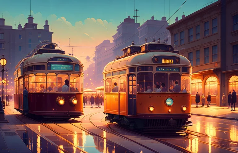 A City In The 1950s, Main Streets, Trams, Greg Rutkowski, Ma...