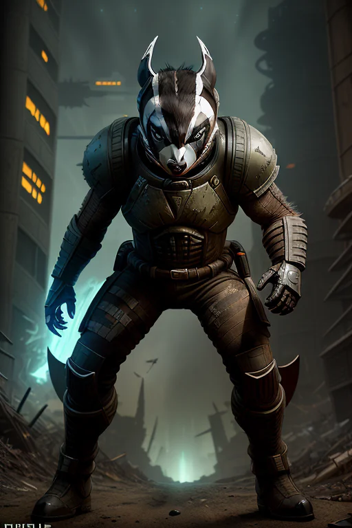 Full Body Portrait Of A Half Man- Half Badger Creature In A...