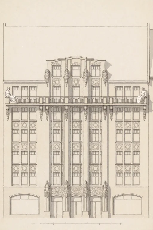 Entwurf Eines 1910 Erbauten Kaufhauses Im Jugendstil. Das Ge...