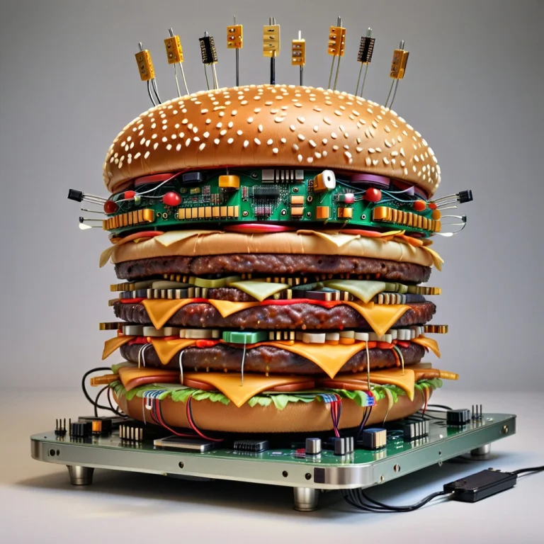 Transistors, An Enormous Hamburger Completely Made From Elec...