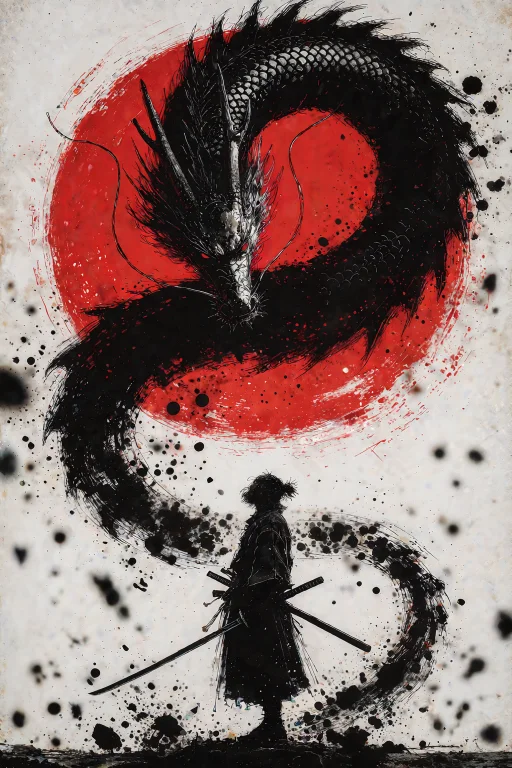 A Meditative, Gestural Chinese Ink Drawing In Bold Graphic S...