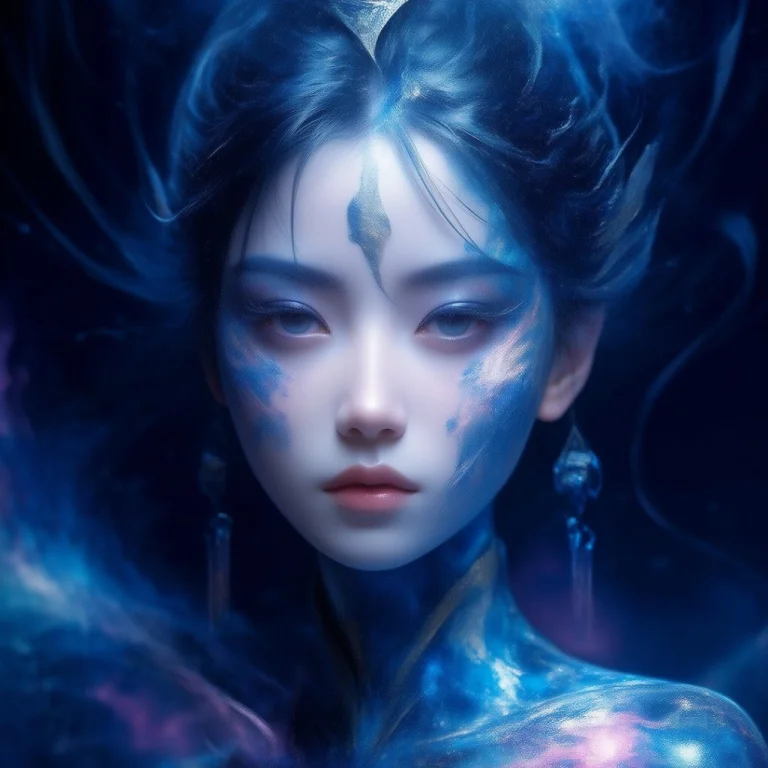 暗影缪斯，魅影天成，星尘眼妆，宇宙暗蓝辐射光晕，超新星余晖炸...