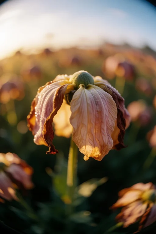 Subject And Action A Single, Wilting Flower With Drooping, S...
