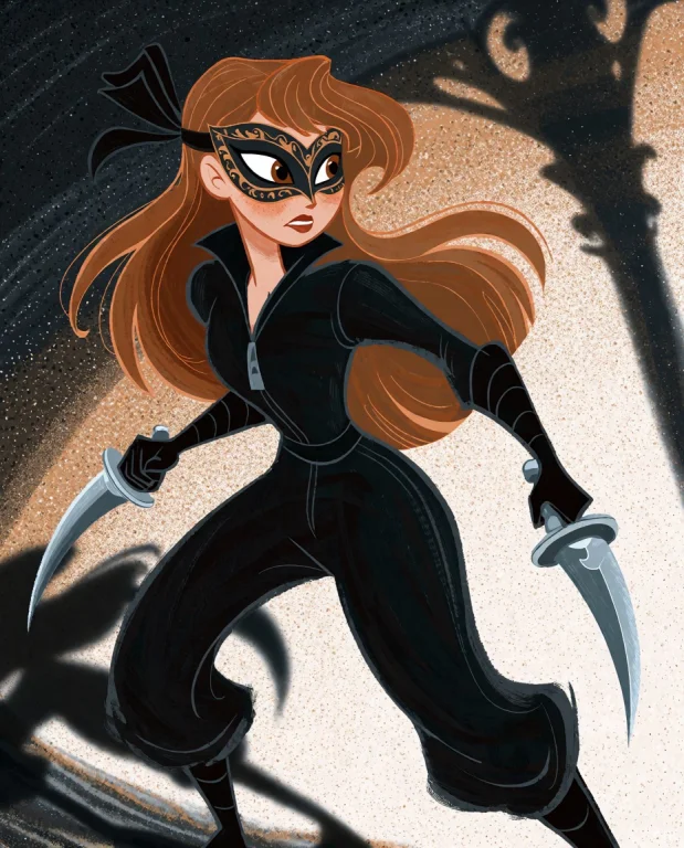Painting Style Of A Fairytale Book. Female Assassin With A M...