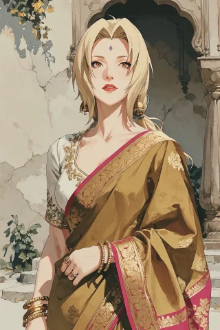 Tsunade From Naruto, Realistic Anime-human Face, Golden Blon... — Stable Diffusion AI Prompt: Tsunade from Naruto, realistic anime-human face, golden blonde hair, violet fore...