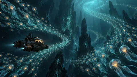 Image Format 169 Horizontal, Dreamlike Underwater Environmen... — Stable Diffusion AI Prompt: Image format: 16:9 horizontal, dreamlike underwater environmental composition. C...