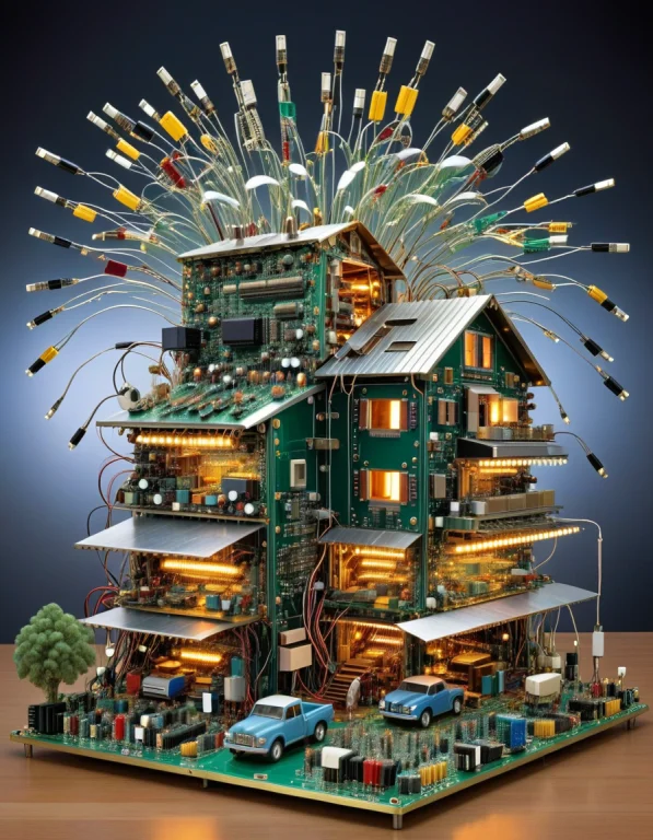 A Scene Of A Farm, With A Tornado Made Of Transistors, Dense...