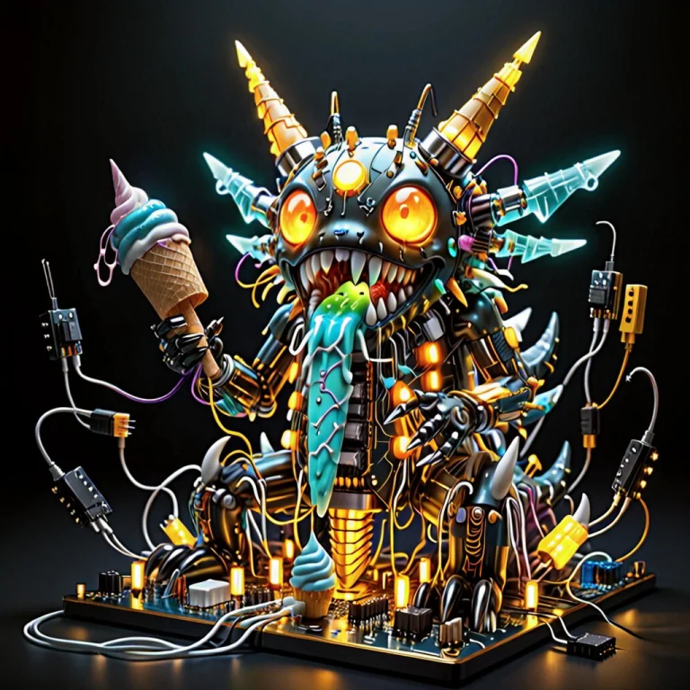 A Manic Transistors Creature Eating Ice-cream, Glowing Leds,...