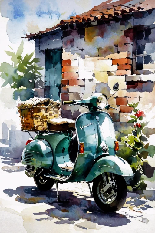 Traditional Watercolor Painting, White Negative Space, A Vin...