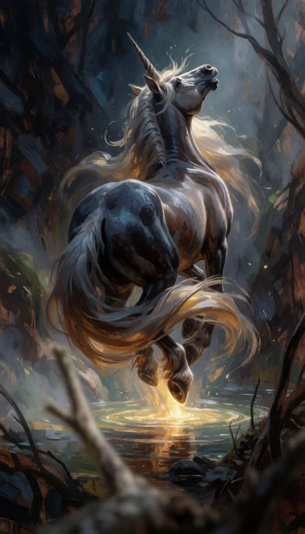 A Luminous, Ethereal Unicorn Is Tightly Grouped In Mid-air A...