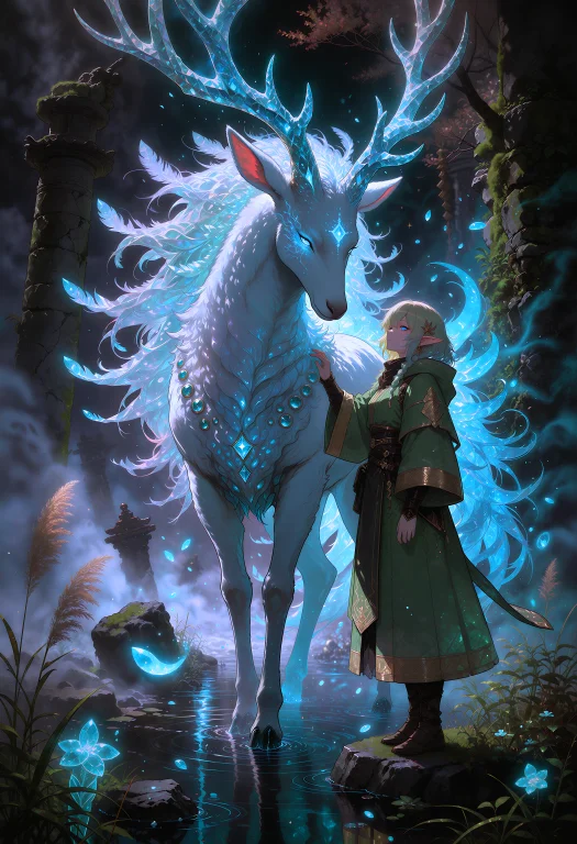 Mystical Fantasy Anime Illustration, Wide Shot, Low Three-qu...