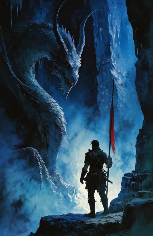 A Digital Painting In Cool Blue Tones Features A Massive, Se...